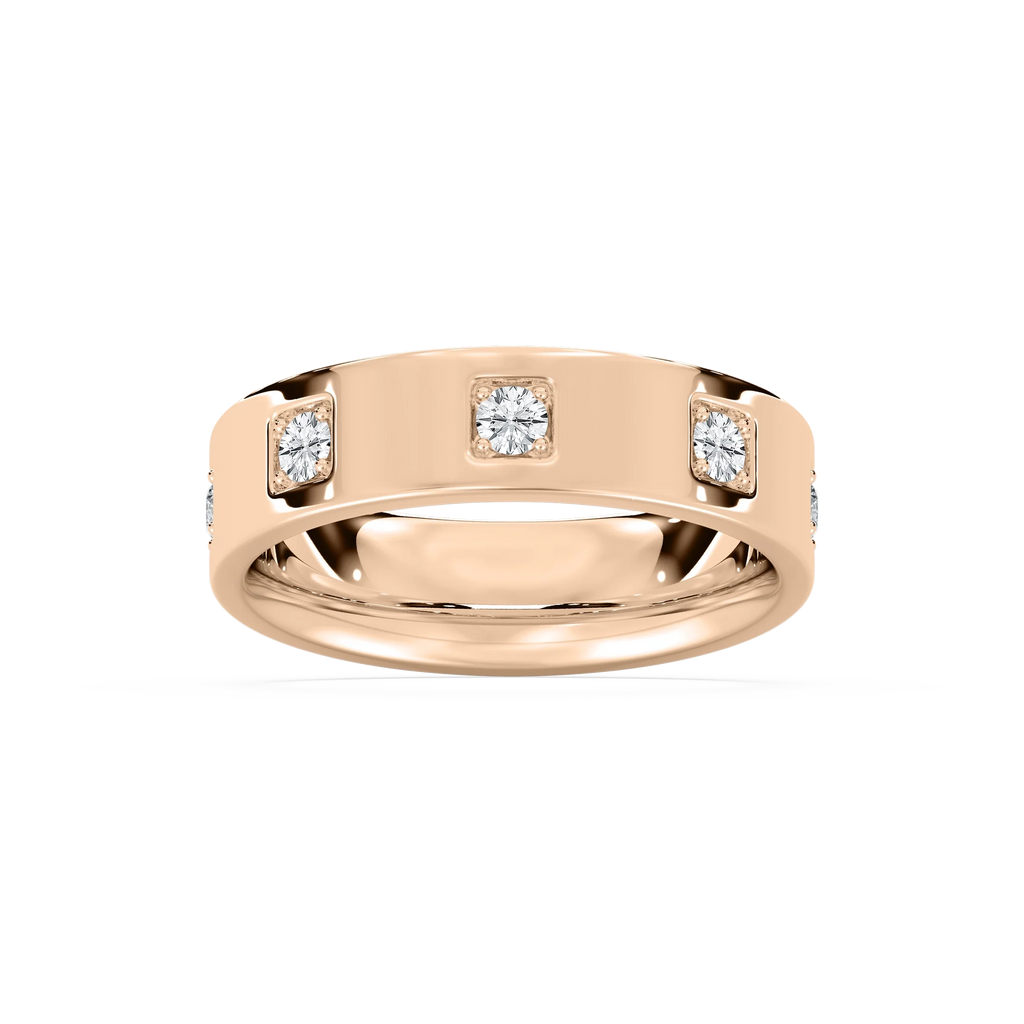 Owen 2/5 ctw Round LGD 6.25mm Station Mens Wedding Band - 14K Rose Gold