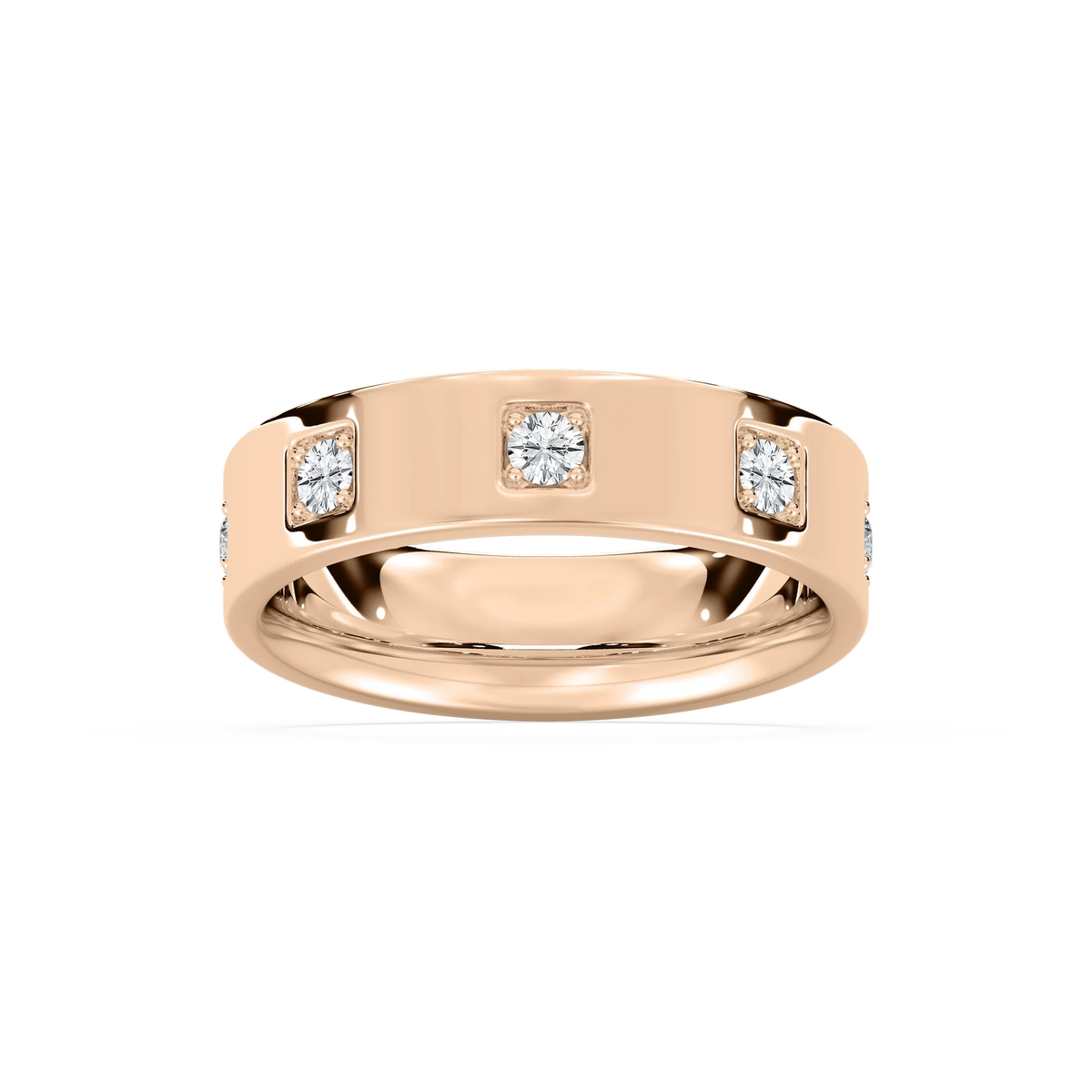 Owen 2/5 ctw Round LGD 6.25mm Station Mens Wedding Band - 14K Rose Gold