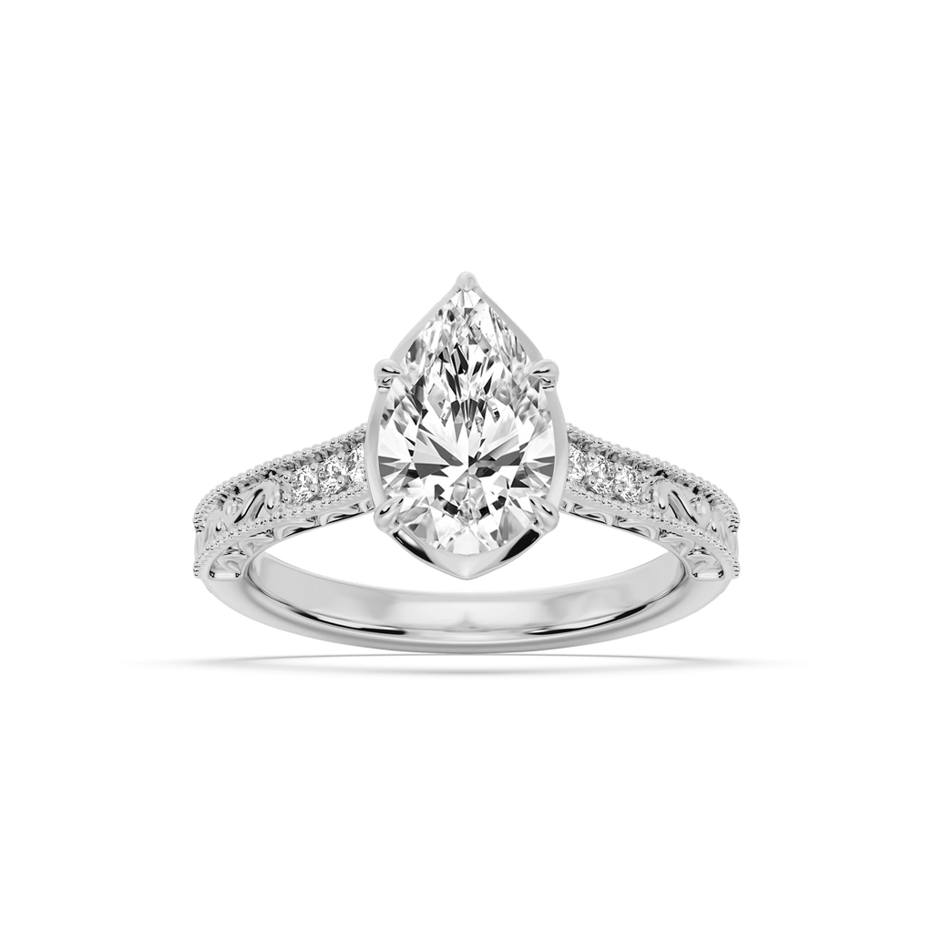 Paige Pear LGD Vintage Bezel and Scroll Side Stone Engagement Ring - 14K White Gold / 2 ctw