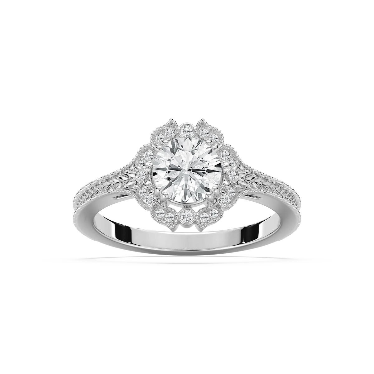 Dottie Round LGD Milgrain Vintage Halo Engagement Ring - 14K White Gold