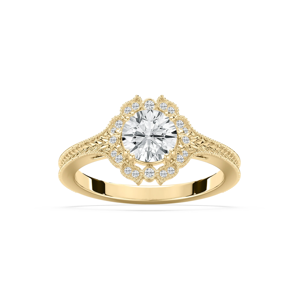 Dottie Round LGD Milgrain Vintage Halo Engagement Ring - 14K Yellow Gold