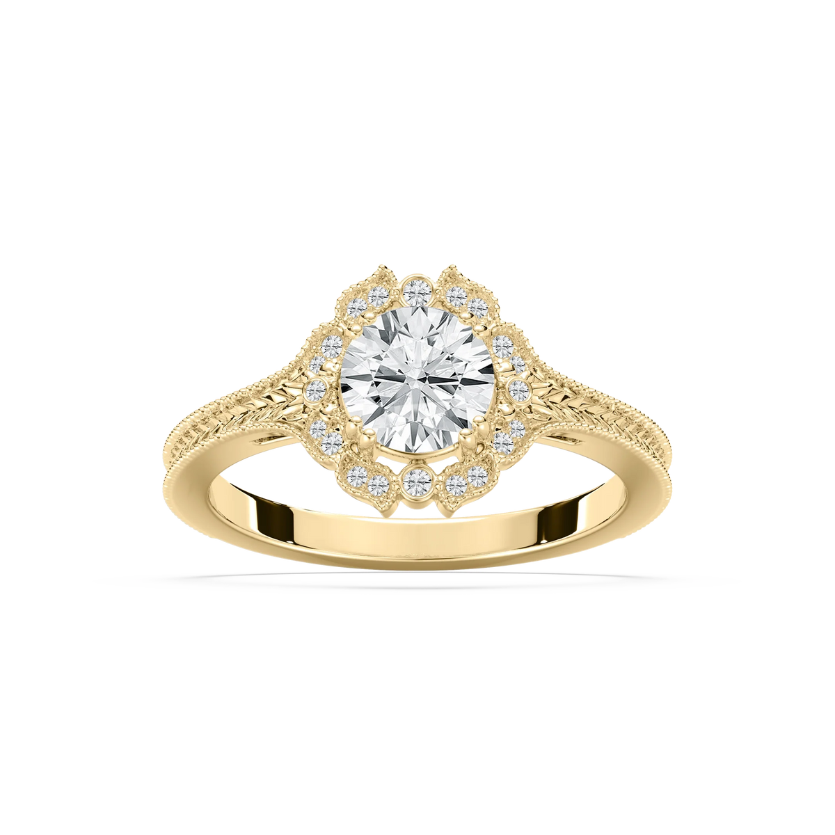 Dottie Round LGD Milgrain Vintage Halo Engagement Ring - 14K Yellow Gold
