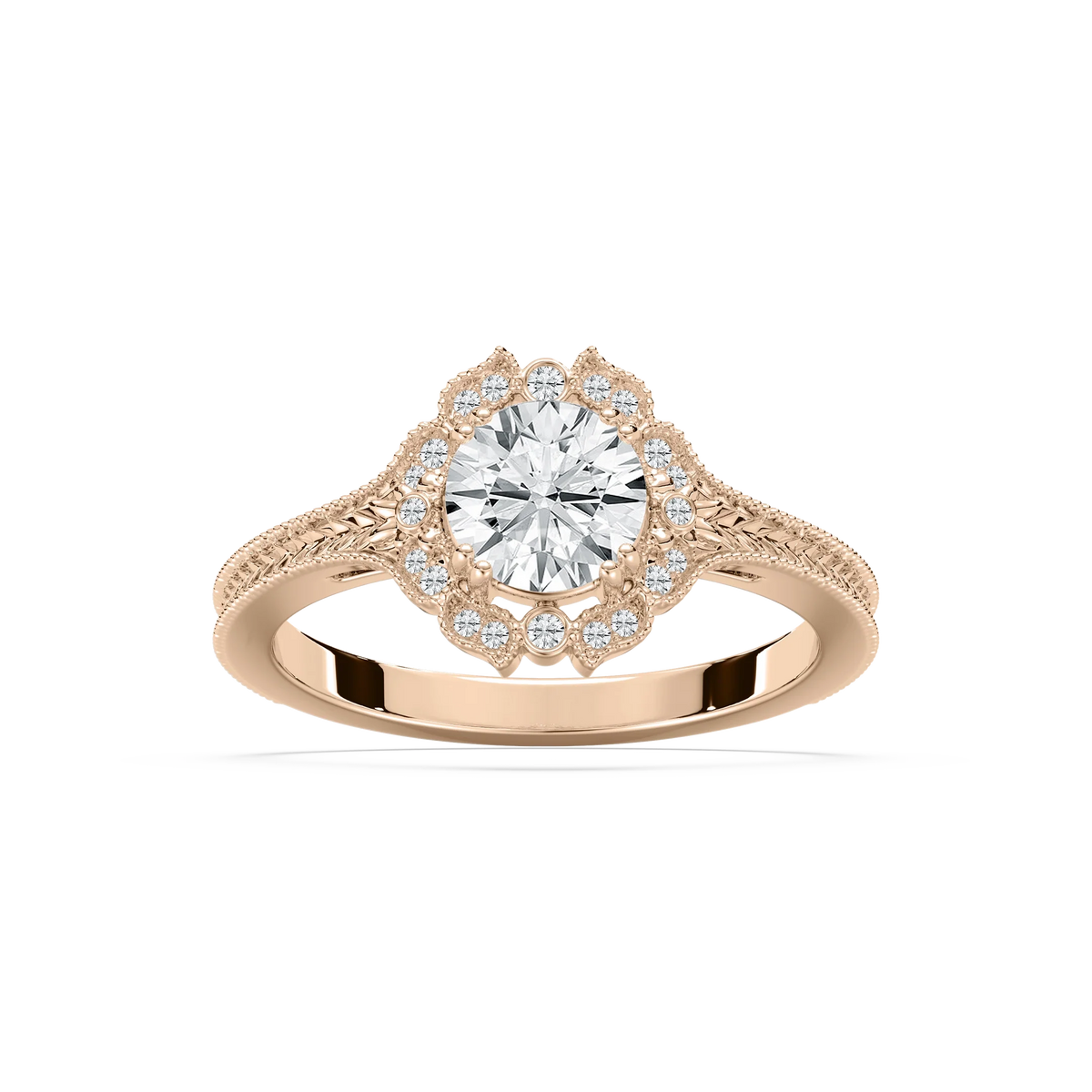 Dottie Round LGD Milgrain Vintage Halo Engagement Ring - 18K Rose Gold