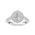 Paris LGD Vintage Milgrain Halo Engagement Ring - 14K White Gold