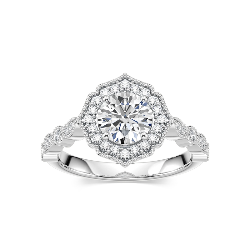 Paris LGD Vintage Milgrain Halo Engagement Ring - 14K White Gold