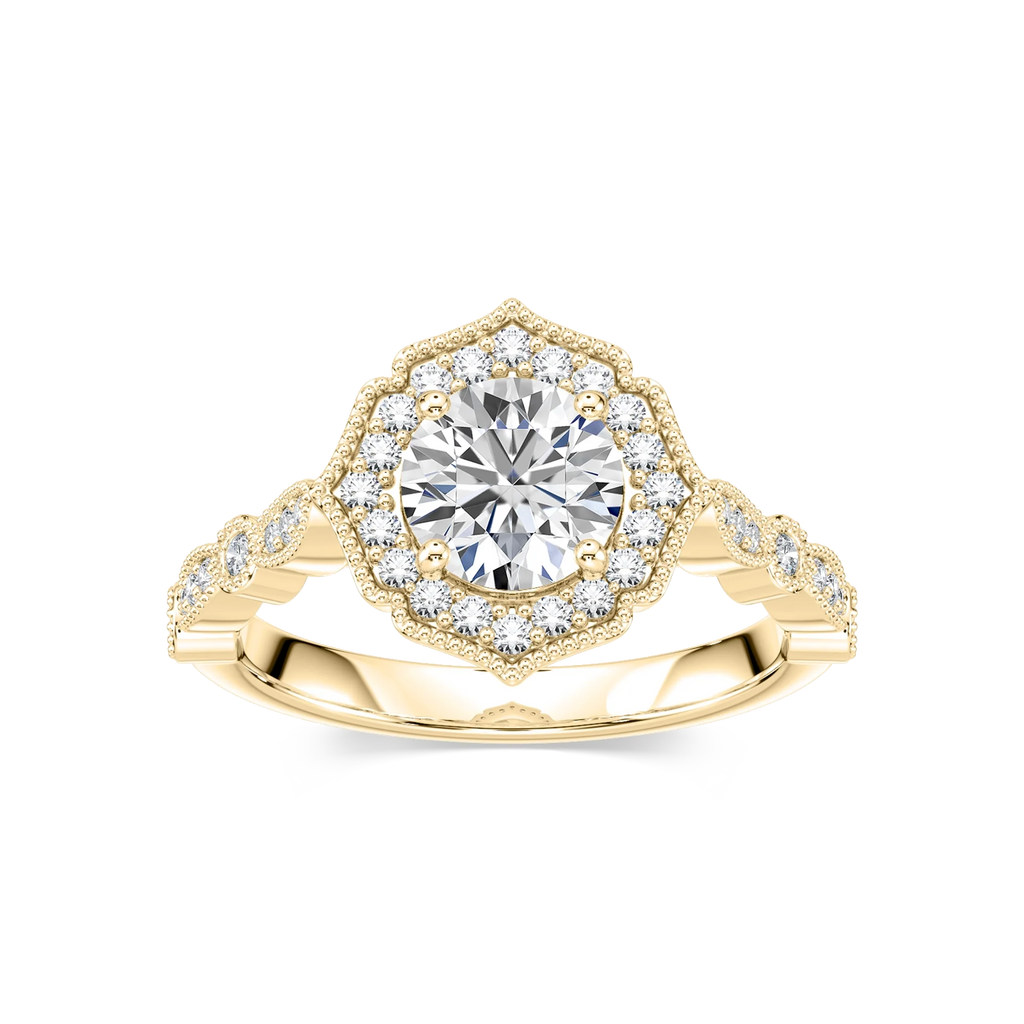 Paris LGD Vintage Milgrain Halo Engagement Ring - 14K Yellow Gold