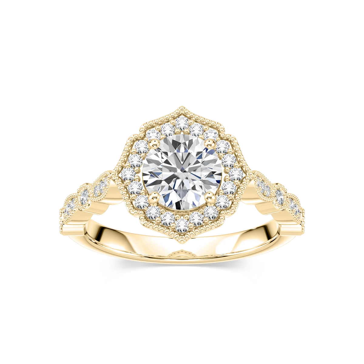 Paris LGD Vintage Milgrain Halo Engagement Ring - 14K Yellow Gold