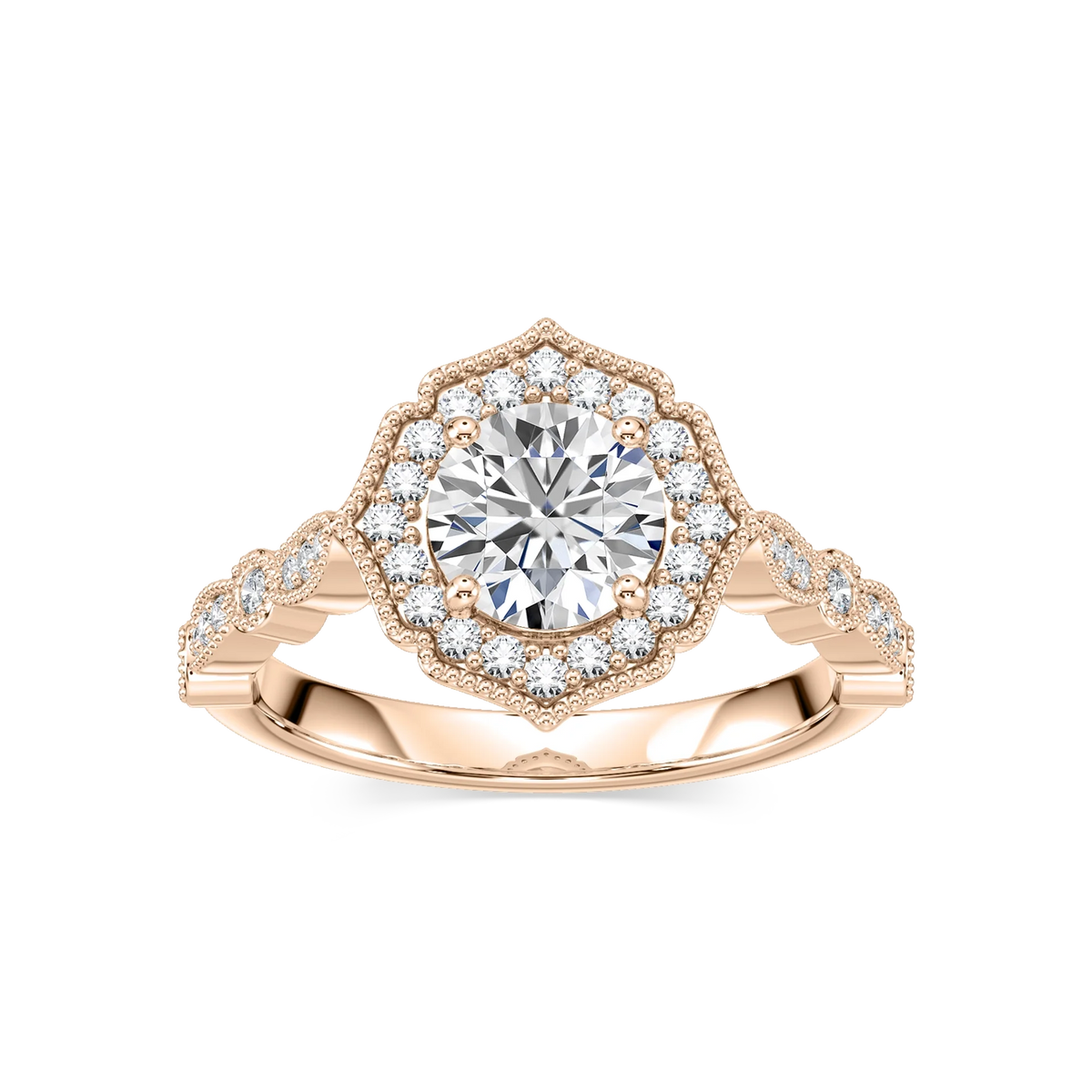 Paris LGD Vintage Milgrain Halo Engagement Ring - 18K Rose Gold