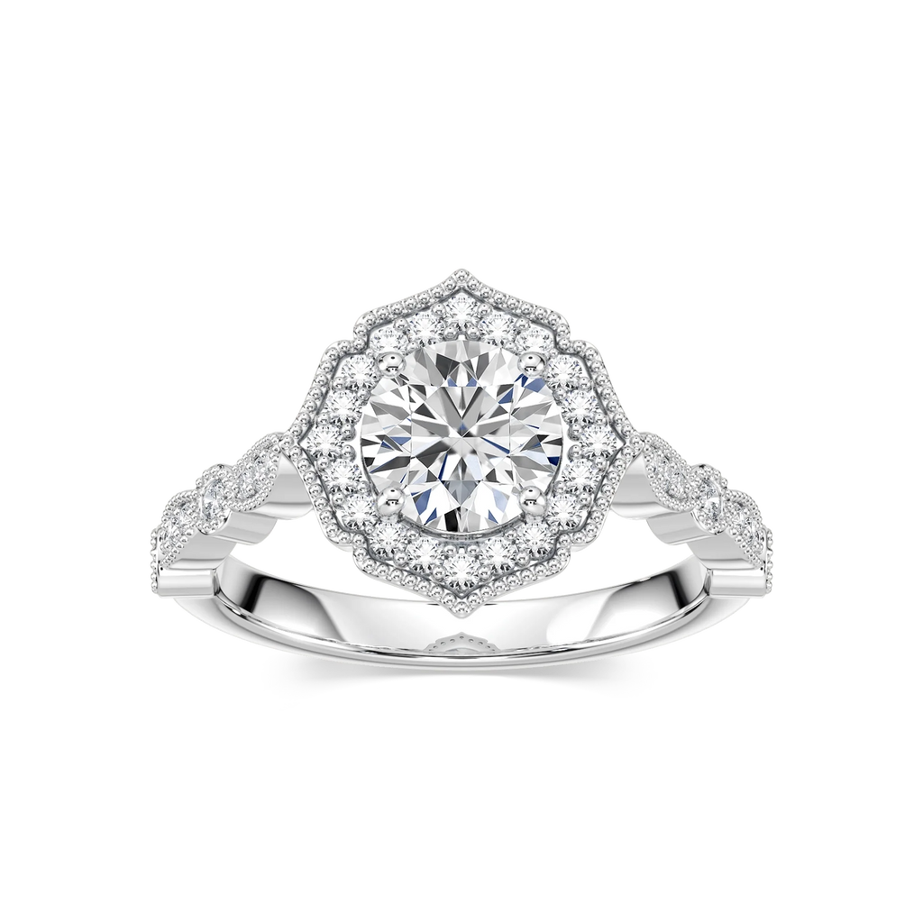 Paris LGD Vintage Milgrain Halo Engagement Ring - Platinum