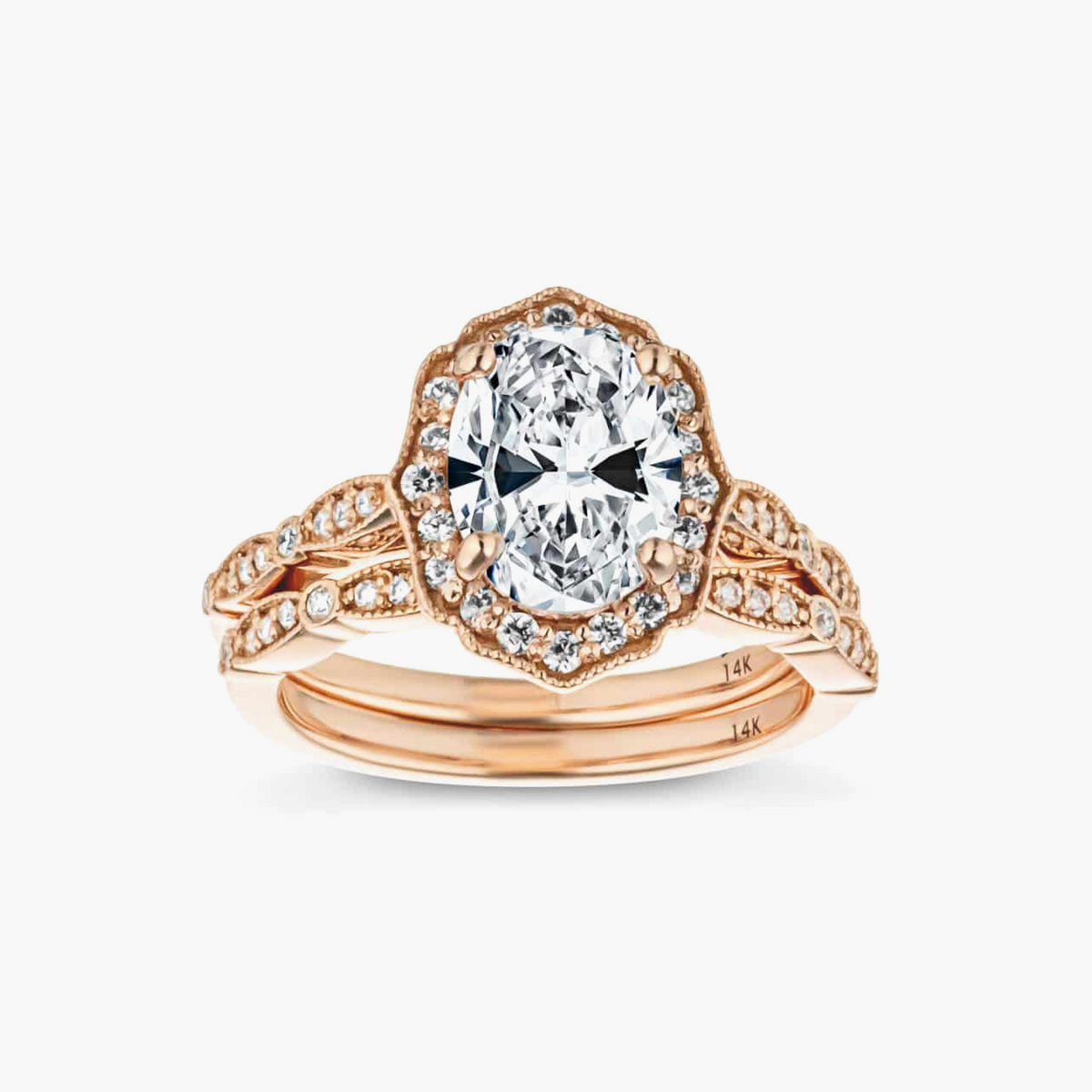 Paris LGD Vintage Halo and Milgrain Wedding Set