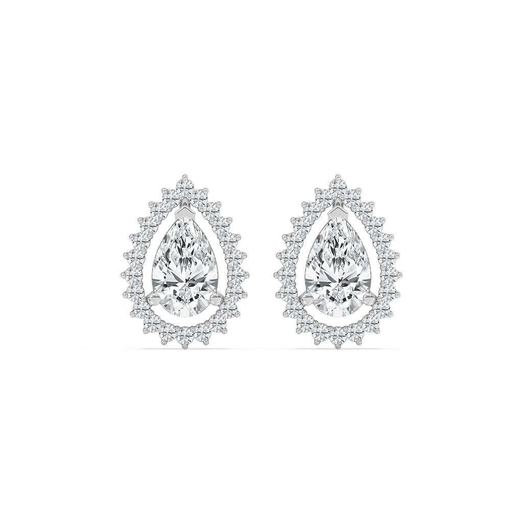2 ½ ctw Pear and Round LGD Halo Stud Earrings - 14K White Gold