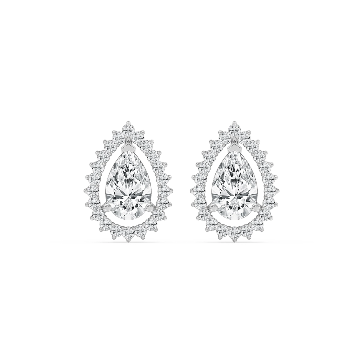 2 ½ ctw Pear and Round LGD Halo Stud Earrings - 14K White Gold
