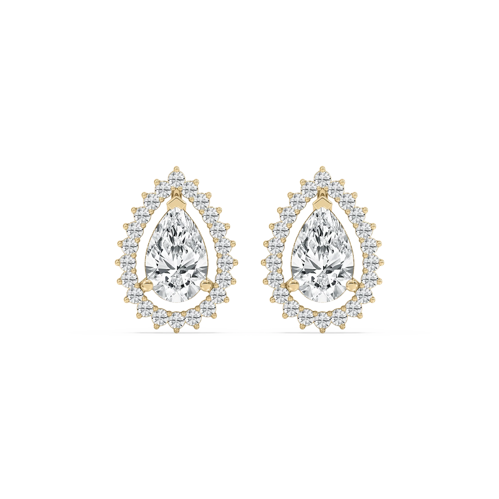 2 ½ ctw Pear and Round LGD Halo Stud Earrings - 14K Yellow Gold