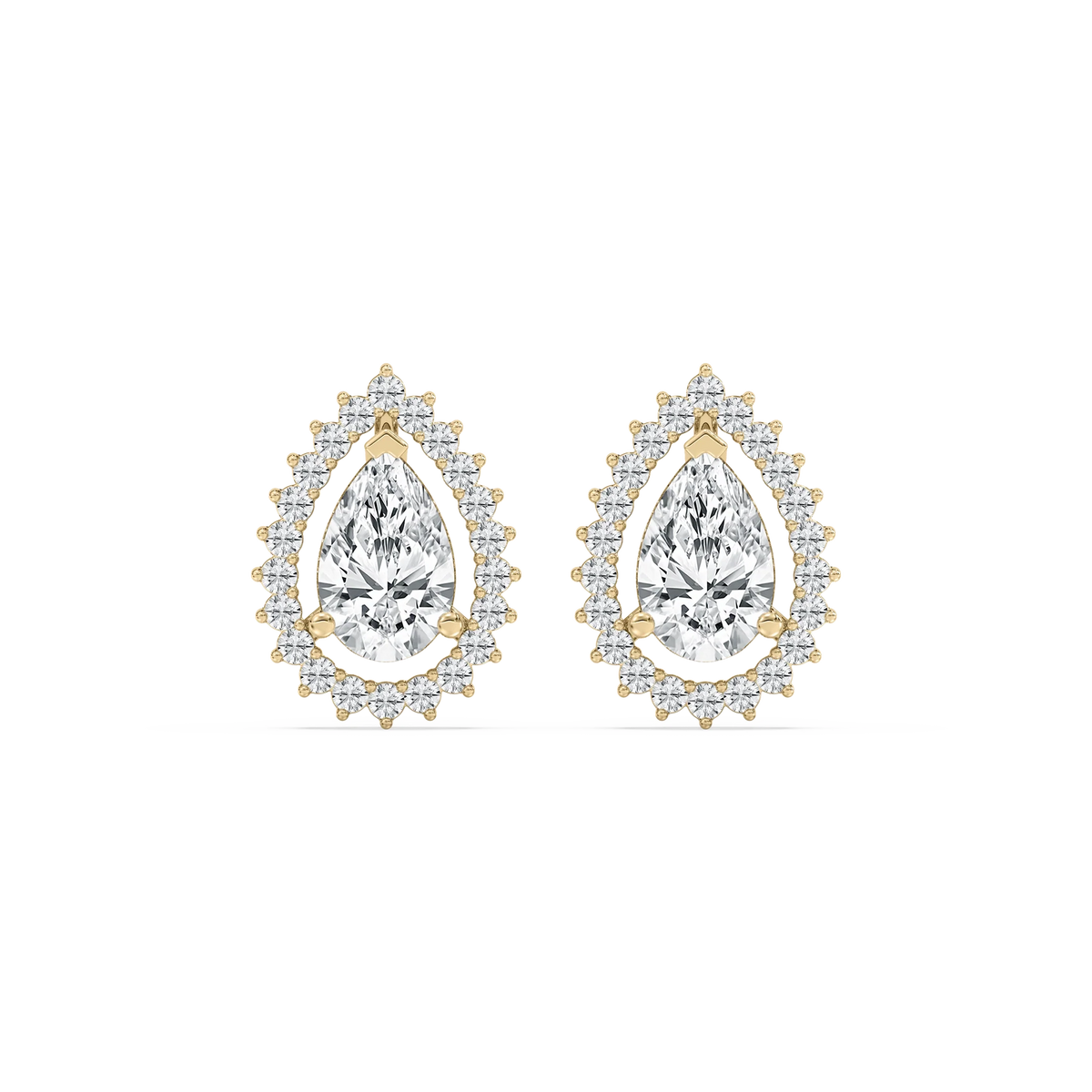 2 ½ ctw Pear and Round LGD Halo Stud Earrings - 14K Yellow Gold