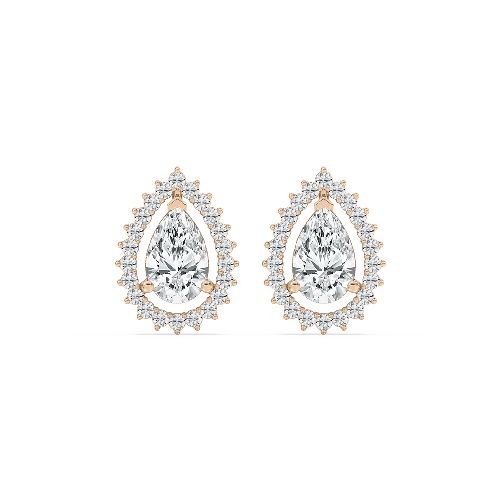 2 ½ ctw Pear and Round LGD Halo Stud Earrings - 14K Rose Gold