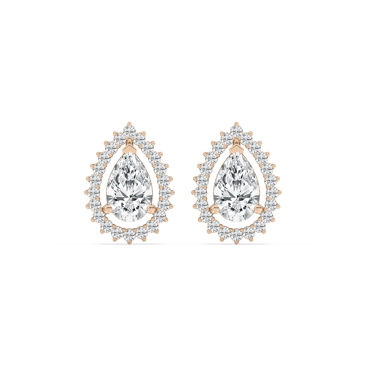 2 ½ ctw Pear and Round LGD Halo Stud Earrings - 14K Rose Gold