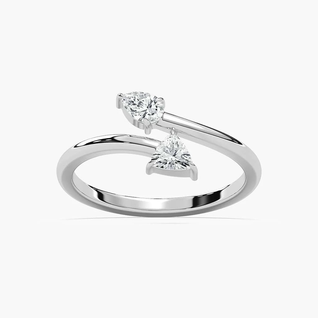 Danielle 1/3 ctw Pear and Trillion LGD Two Stone Bypass Toi et Moi Engagement Ring - 14K White Gold