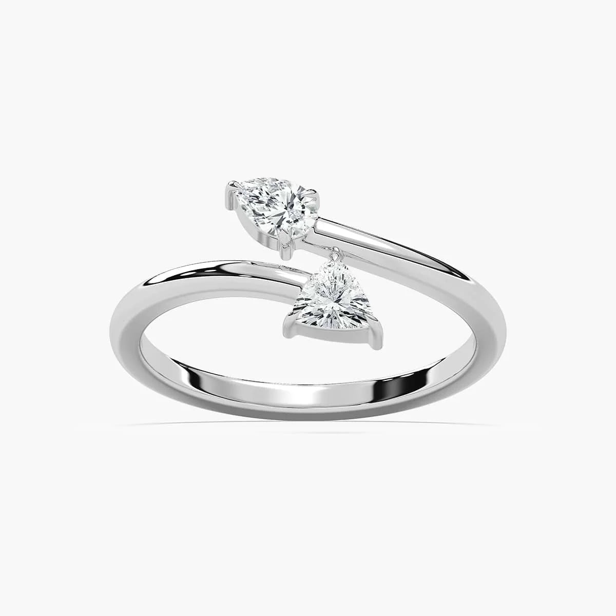 Danielle 1/3 ctw Pear and Trillion LGD Two Stone Bypass Toi et Moi Engagement Ring - 14K White Gold