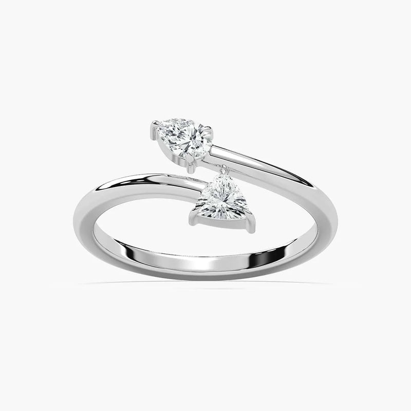 Danielle 1/3 ctw Pear and Trillion LGD Two Stone Bypass Toi et Moi Engagement Ring - 14K White Gold