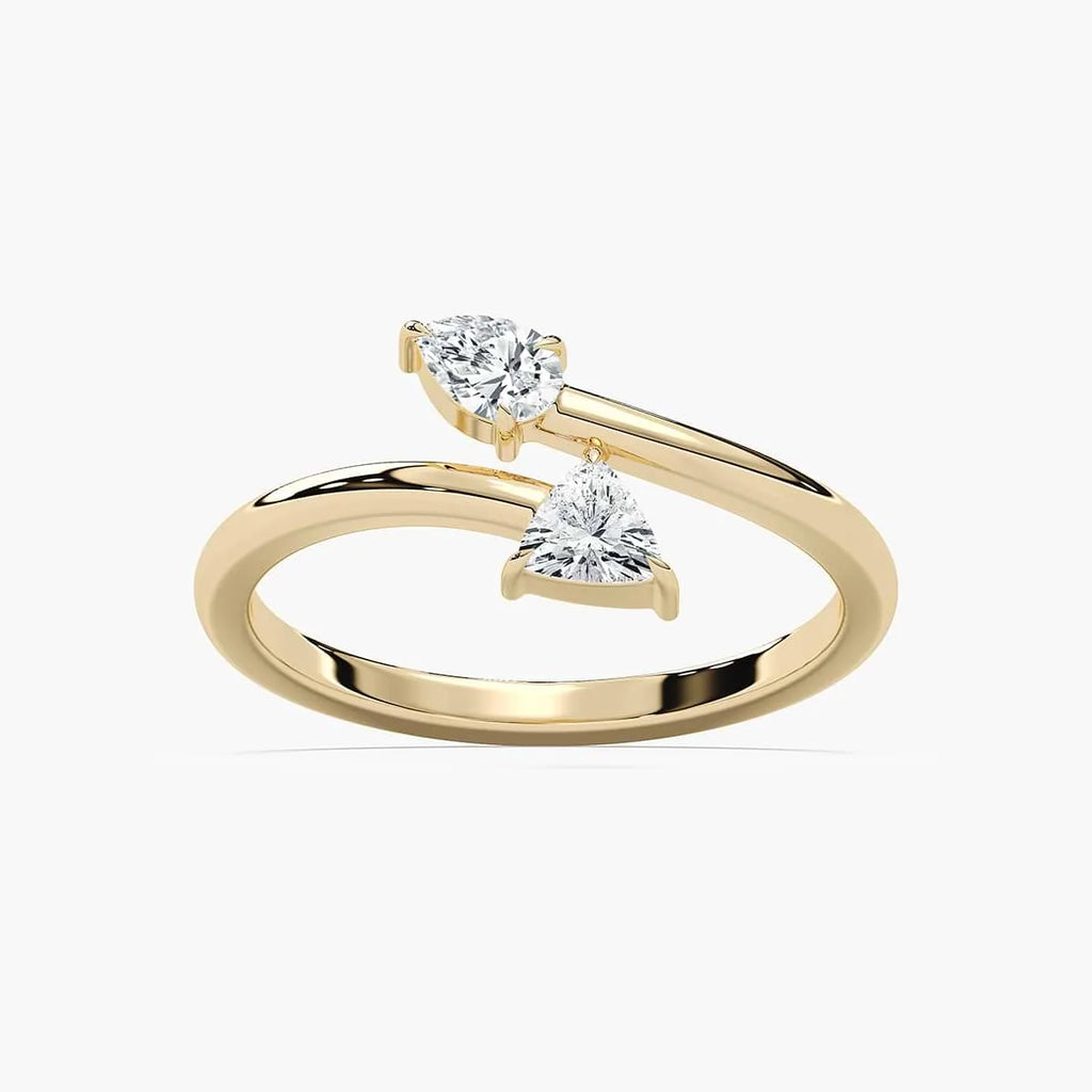 Danielle 1/3 ctw Pear and Trillion LGD Two Stone Bypass Toi et Moi Engagement Ring - 14K Yellow Gold