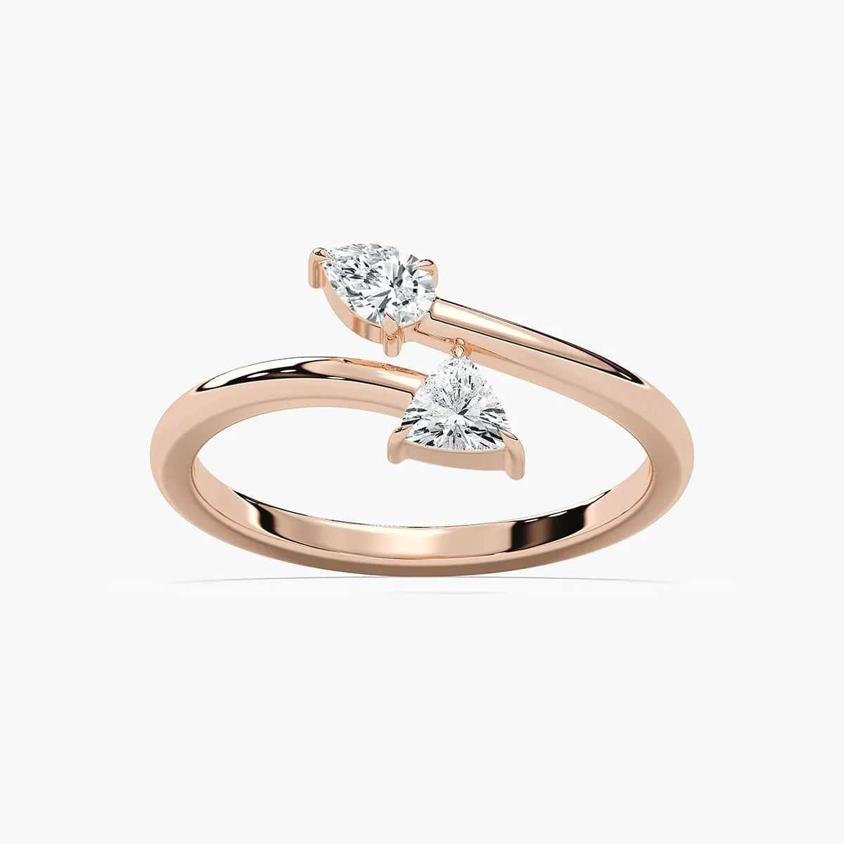 Danielle 1/3 ctw Pear and Trillion LGD Two Stone Bypass Toi et Moi Engagement Ring - 14K Rose Gold