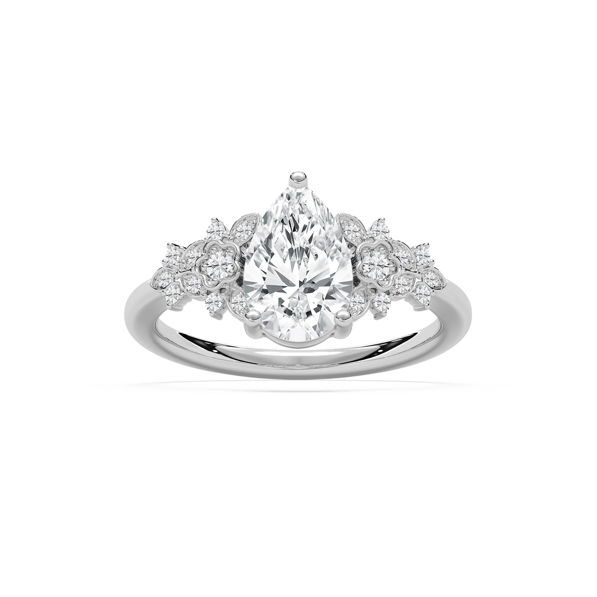 Amal 1 ²⁄₃ ctw LGD Floral Side Stone Engagement Ring - 14K White Gold / F-VS2