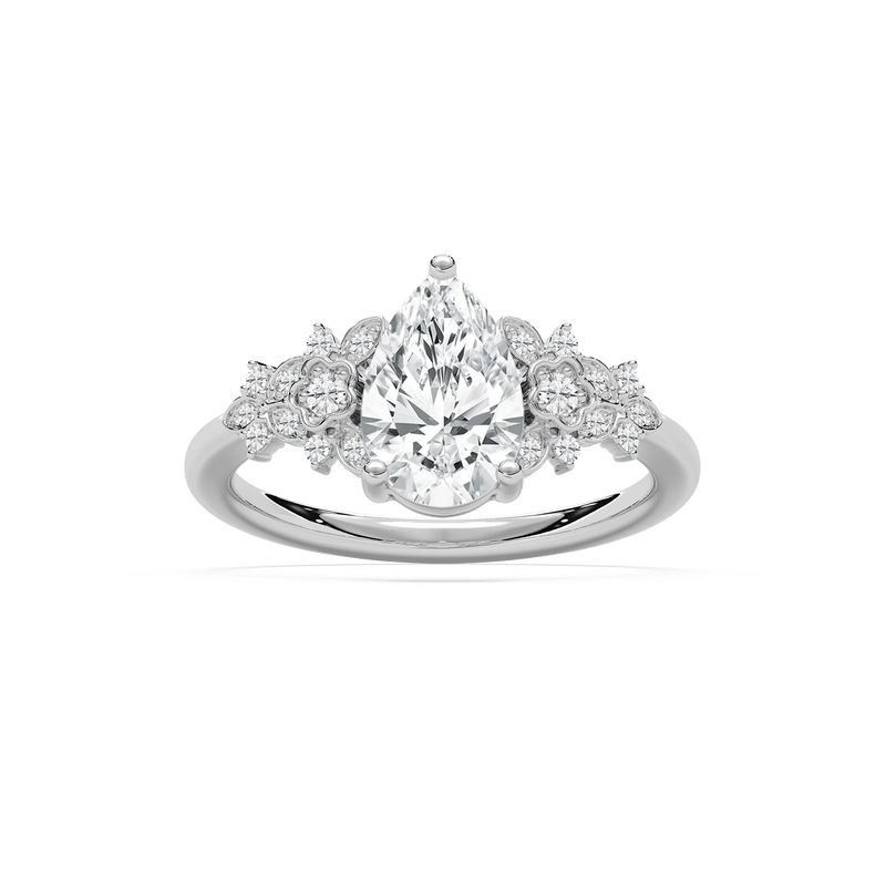 Amal 1 ²⁄₃ ctw LGD Floral Side Stone Engagement Ring - 14K White Gold / F-VS2