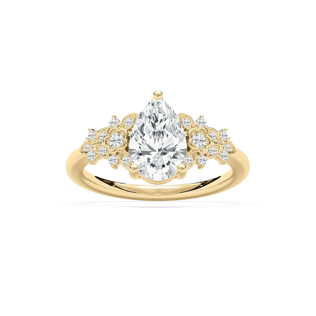 Amal 1 ²⁄₃ ctw LGD Floral Side Stone Engagement Ring - 14K Yellow Gold / F-VS2