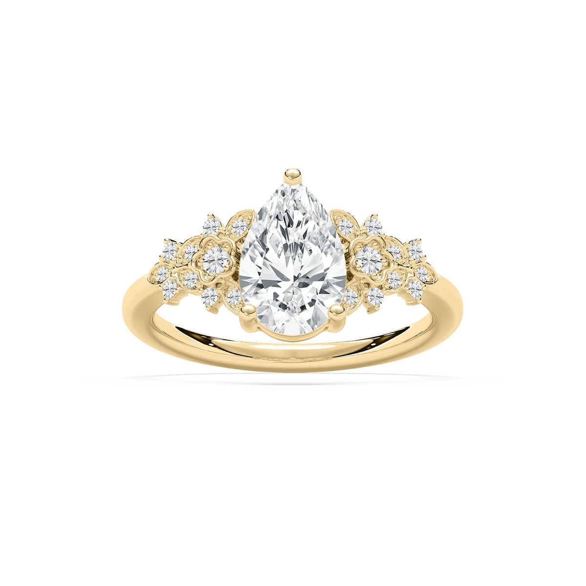 Amal 1 ²⁄₃ ctw LGD Floral Side Stone Engagement Ring - 14K Yellow Gold / F-VS2
