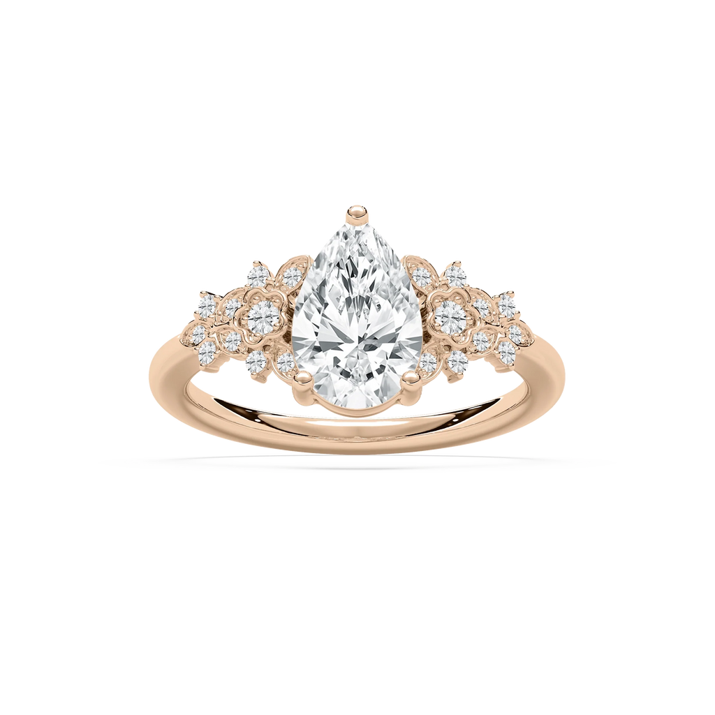 Amal 1 ²⁄₃ ctw LGD Floral Side Stone Engagement Ring - 14K Rose Gold / F-VS2