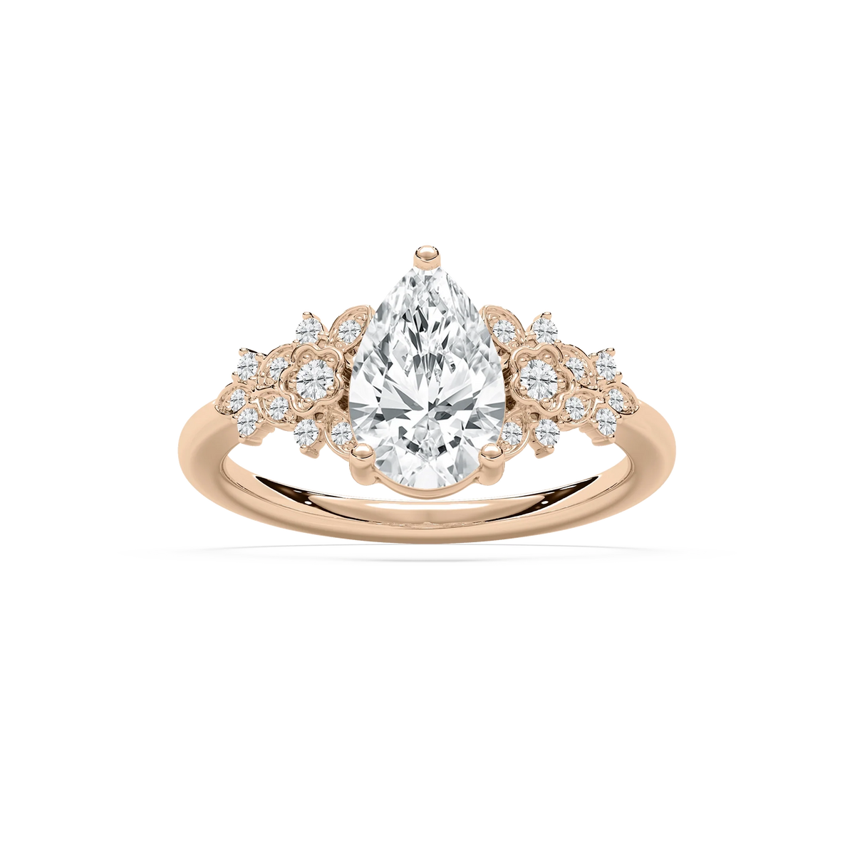 Amal 1 ²⁄₃ ctw LGD Floral Side Stone Engagement Ring - 14K Rose Gold / F-VS2
