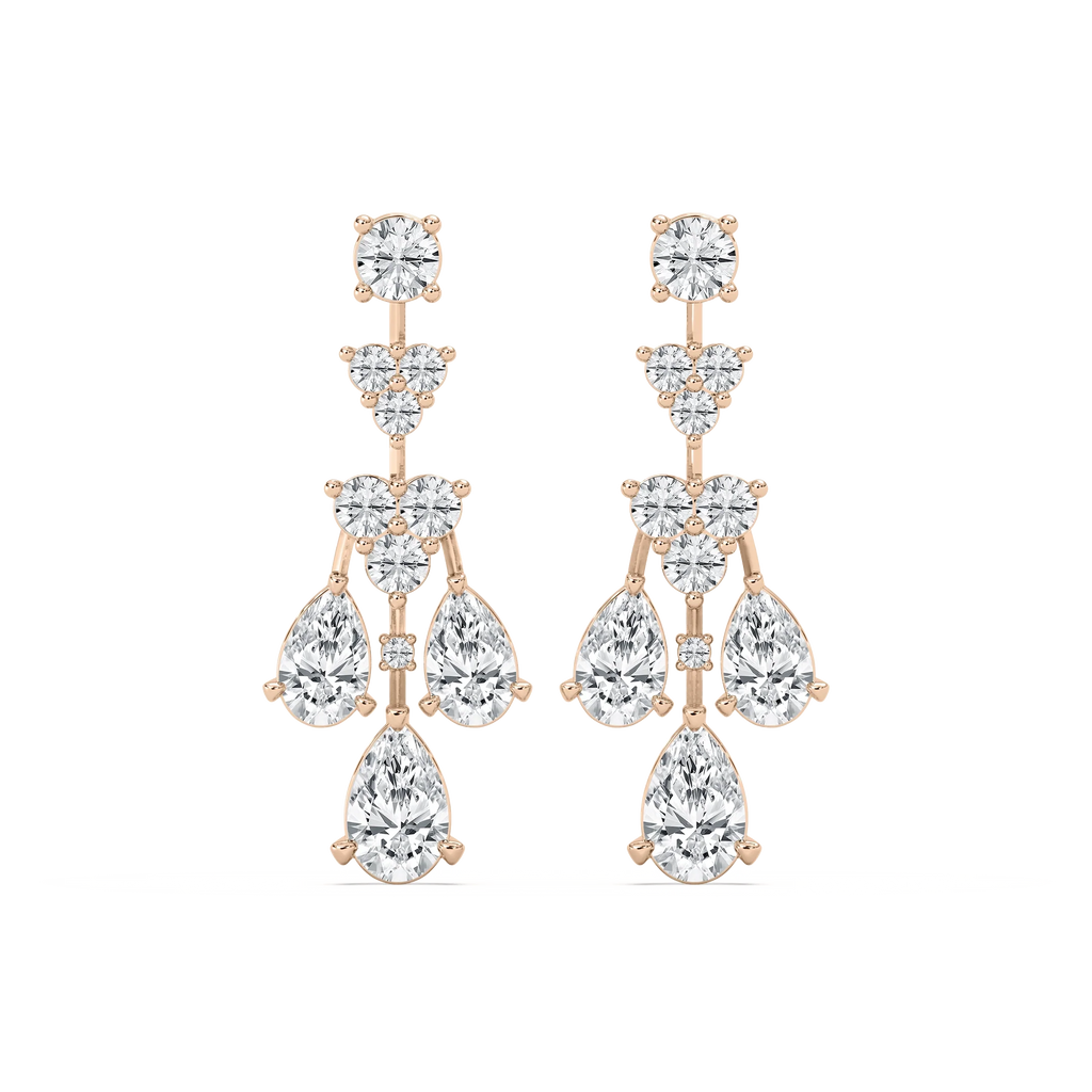 6 ctw Pear & Round LGD Dangle Earrings - 14K Rose Gold