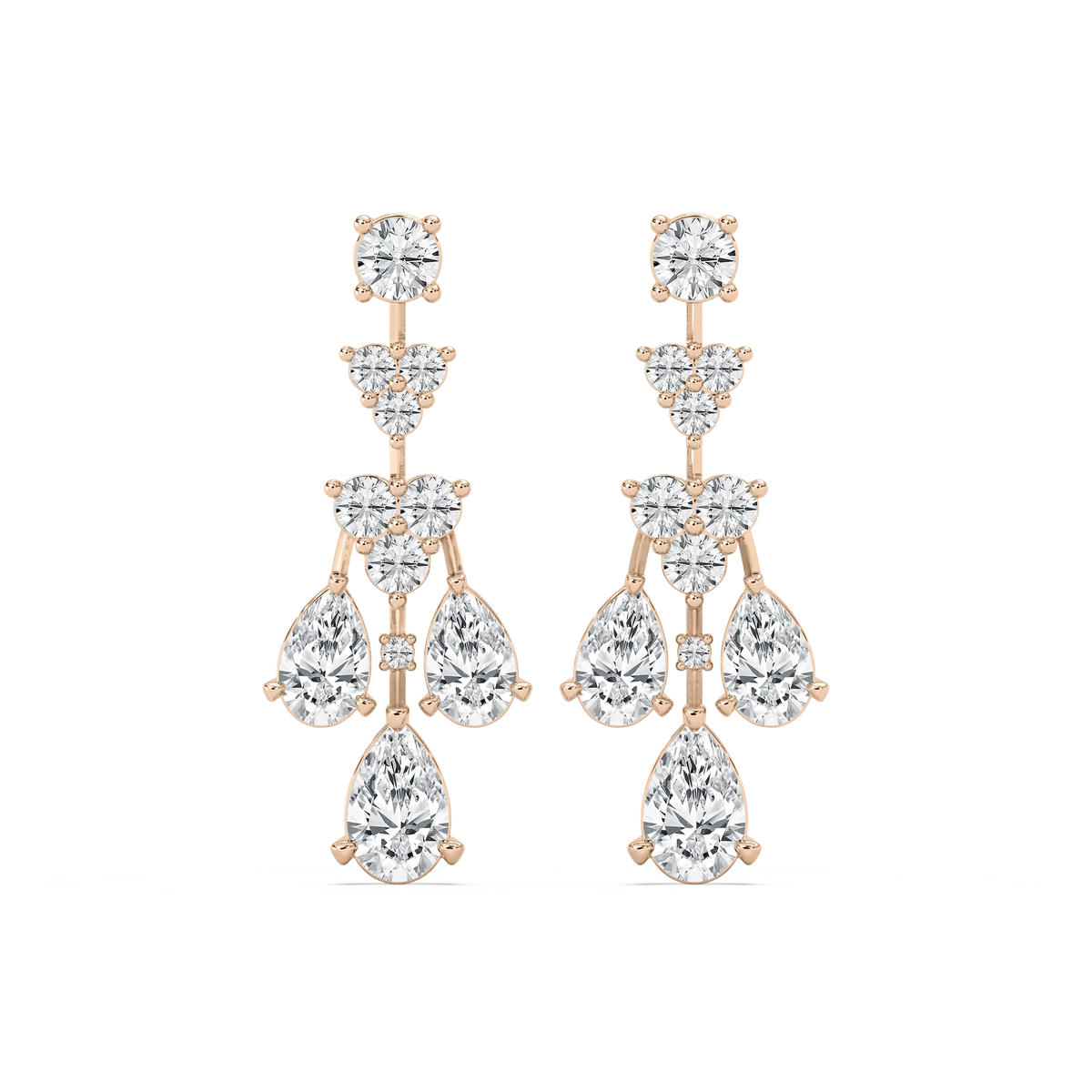 6 ctw Pear & Round LGD Dangle Earrings - 14K Rose Gold