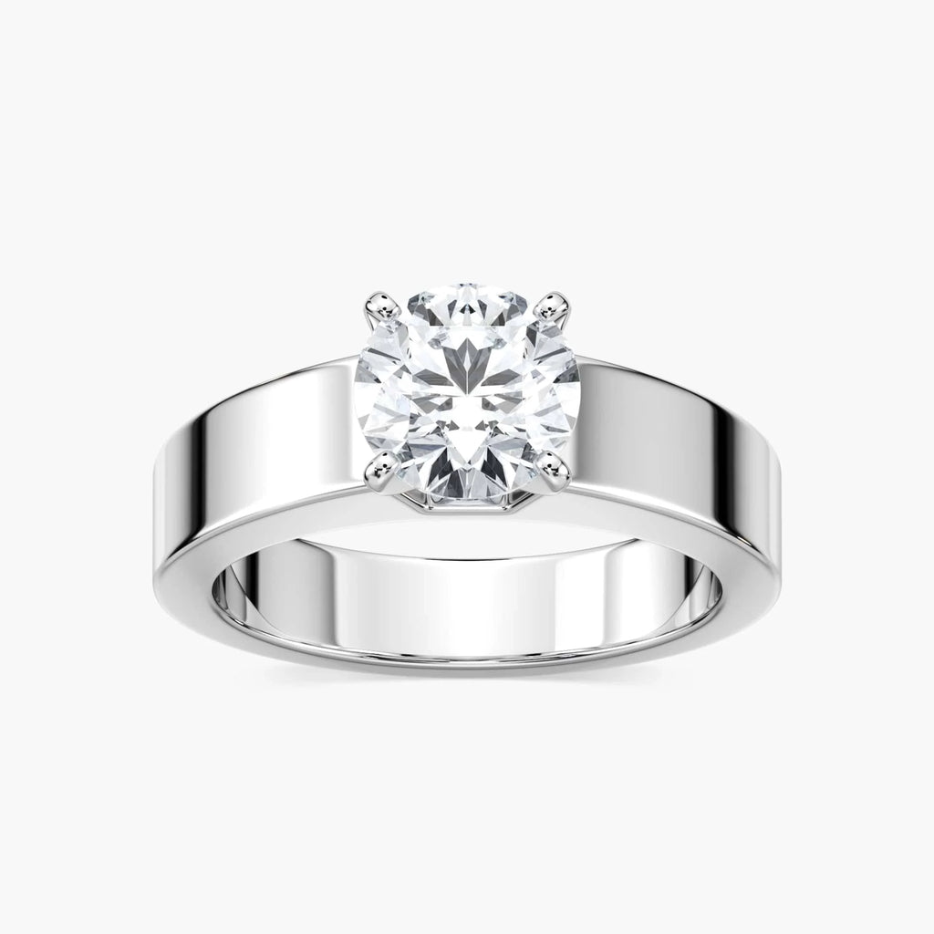 Penny LGD Wide Band Solitaire Engagement Ring - 14K White Gold