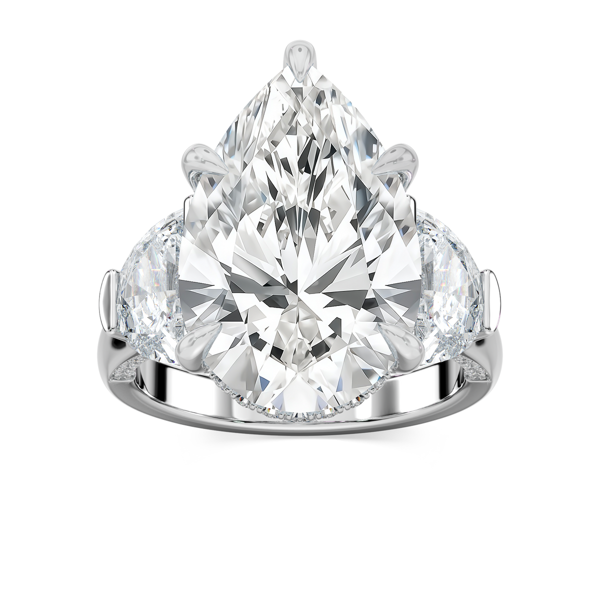 Poppy 13 ½ ctw Pear LGD Hidden Halo Engagement Ring - Signature Collection - 14K White Gold