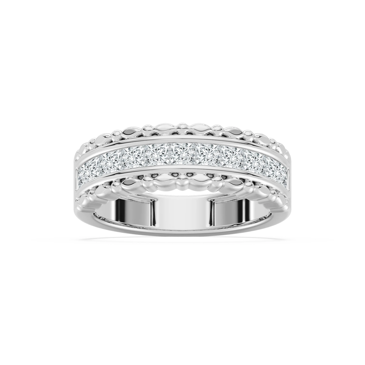 Allison 1 ctw Princess LGD Beaded Channel Anniversary Band - 14K White Gold / F-VS2