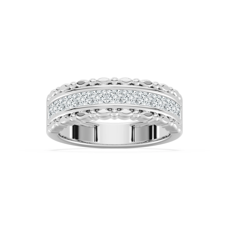 Allison 1 ctw Princess LGD Beaded Channel Anniversary Band - 14K White Gold / F-VS2