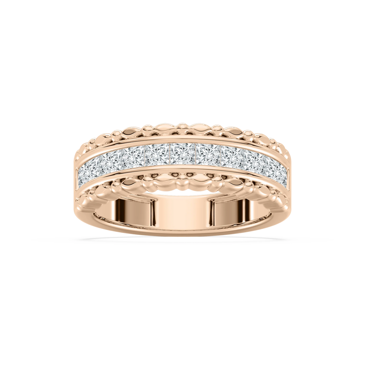 Allison 1 ctw Princess LGD Beaded Channel Anniversary Band - 14K Rose Gold / F-VS2