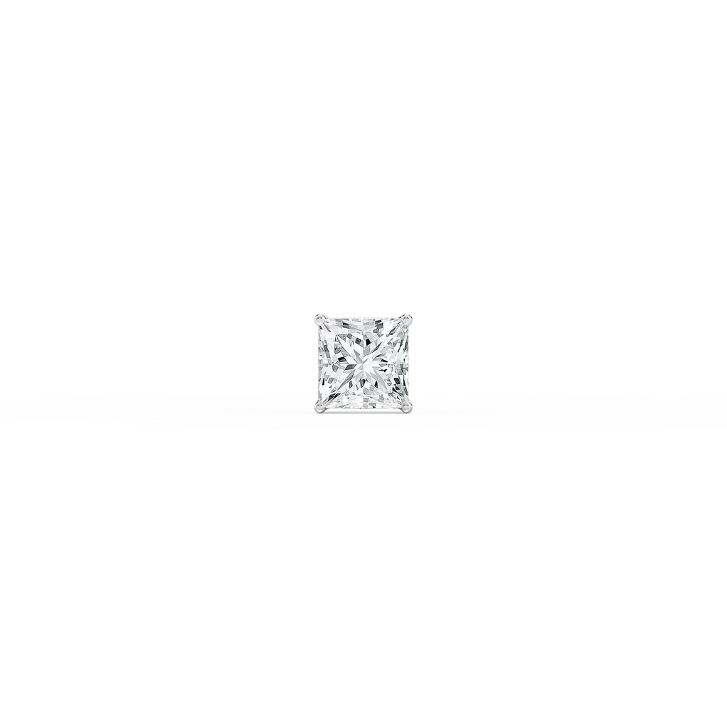 Princess LGD 4-Prong Basket Single Stud Earring - 14K White Gold / 3 ct