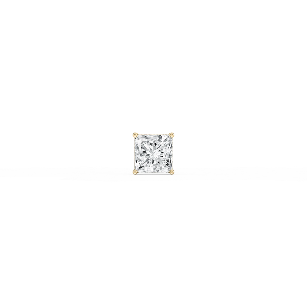 Princess LGD 4-Prong Basket Single Stud Earring - 14K Yellow Gold / 5 ct