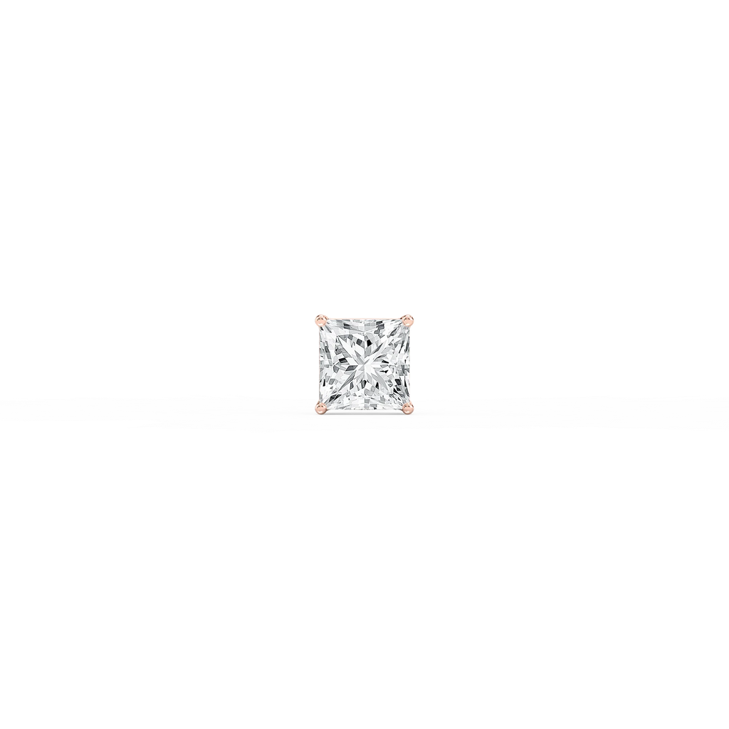 Princess LGD 4-Prong Basket Single Stud Earring - 14K Rose Gold / 4 ct