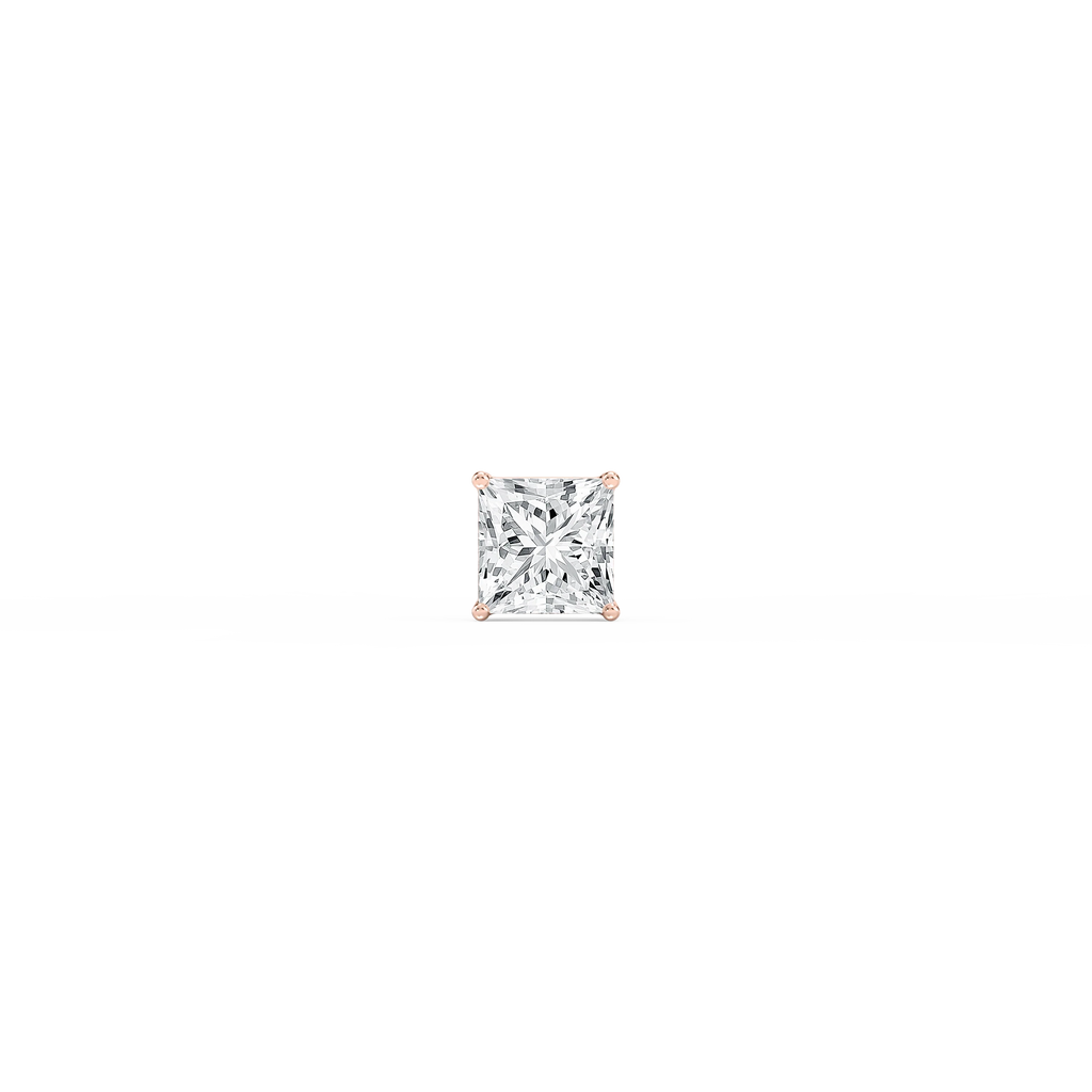 Princess LGD 4-Prong Basket Single Stud Earring - 14K Rose Gold / 5 ct