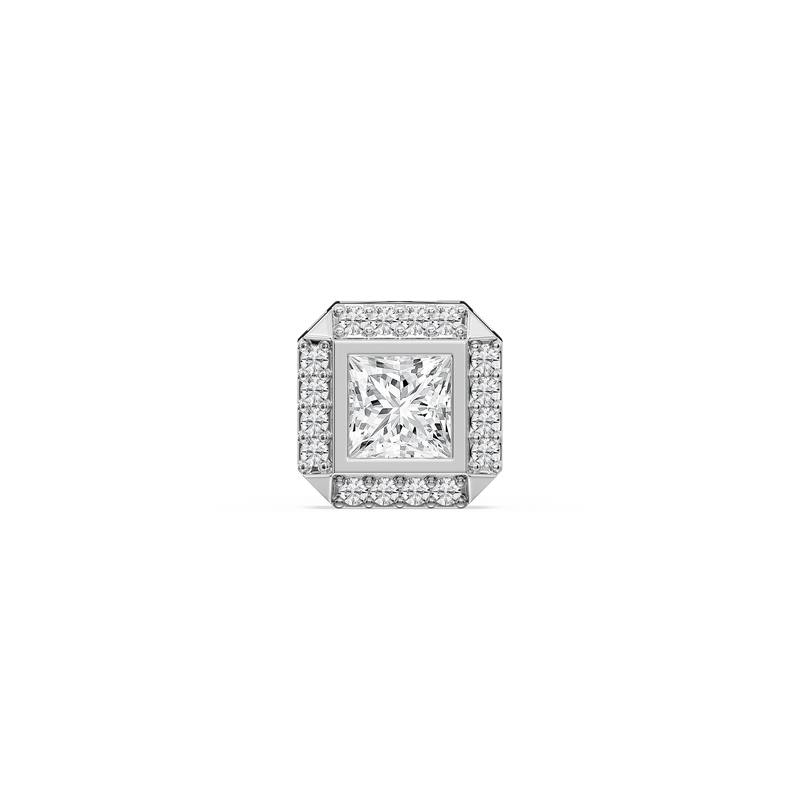 Princess LGD Halo Single Stud Earring - 14K White Gold / 1 ctw