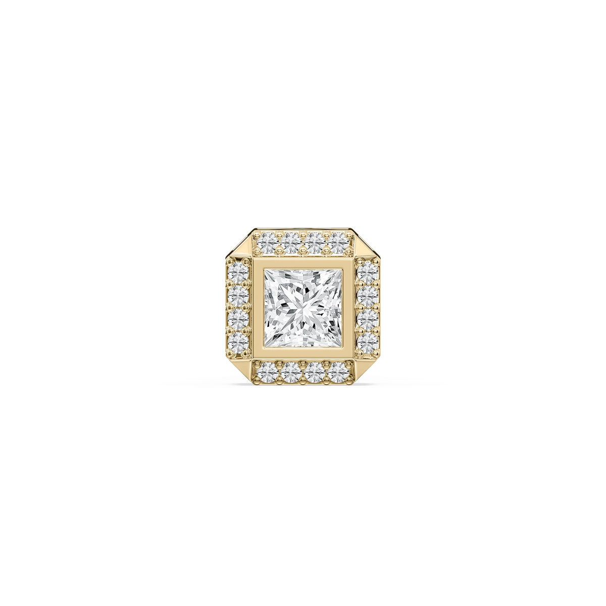 Princess LGD Halo Single Stud Earring - 14K Yellow Gold / 3 ctw