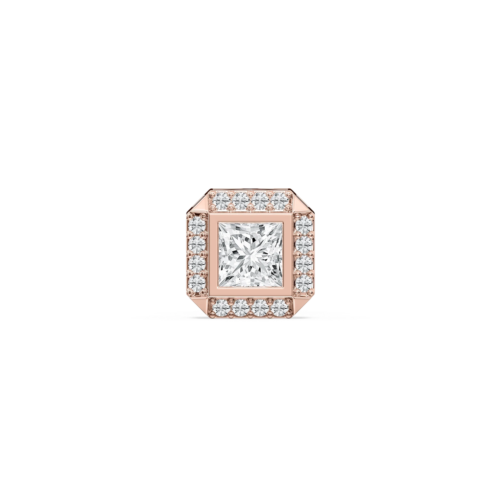 Princess LGD Halo Single Stud Earring - 14K Rose Gold / 2 ctw