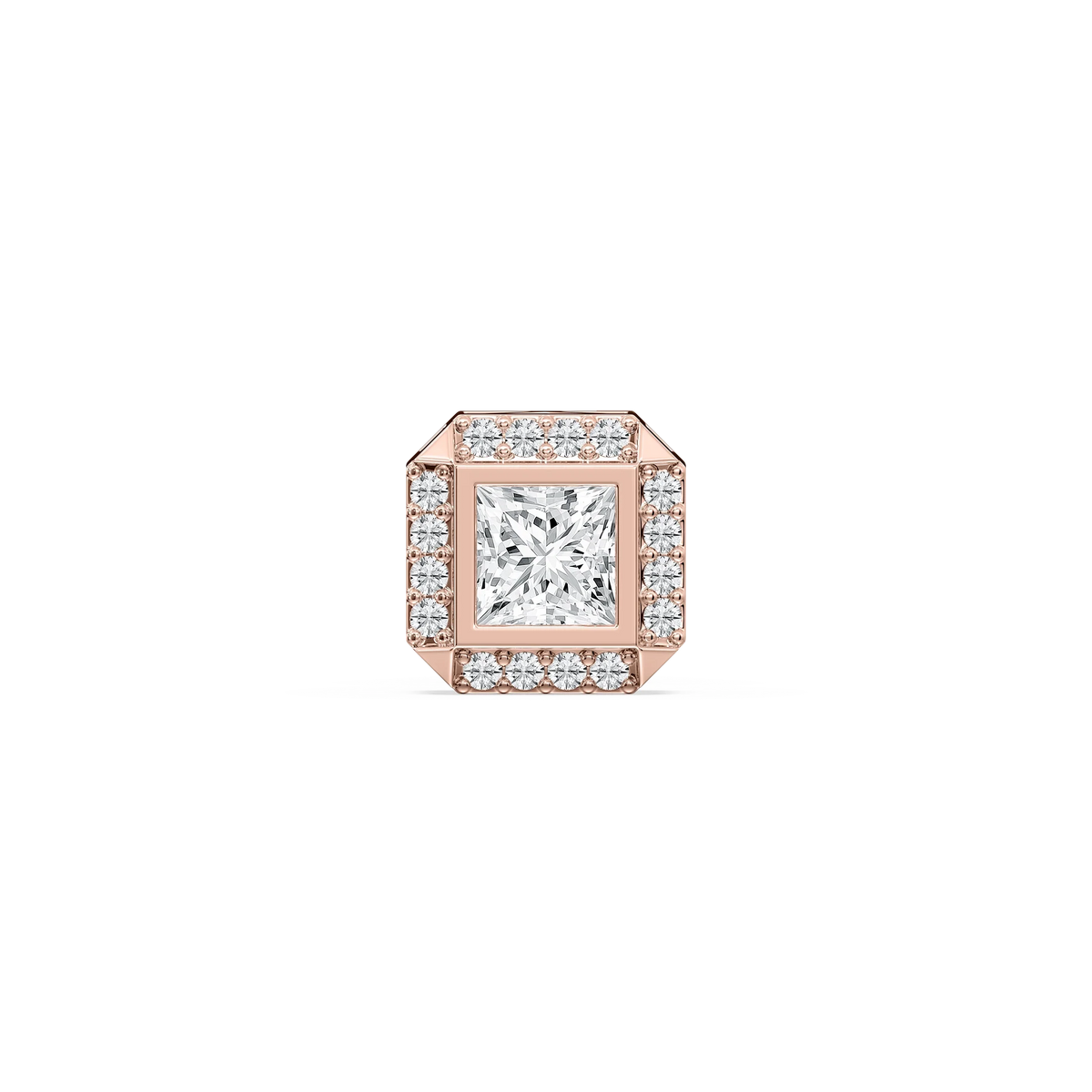 Princess LGD Halo Single Stud Earring - 14K Rose Gold / 2 ctw