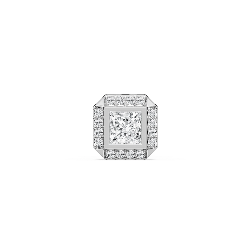 Princess LGD Halo Single Stud Earring - 18K White Gold / 3 ctw