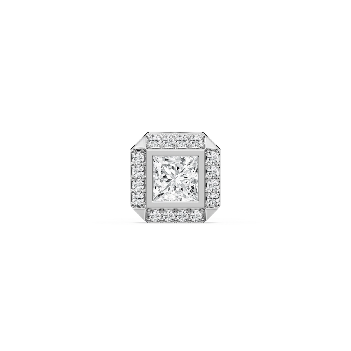 Princess LGD Halo Single Stud Earring - 18K White Gold / 5 ctw