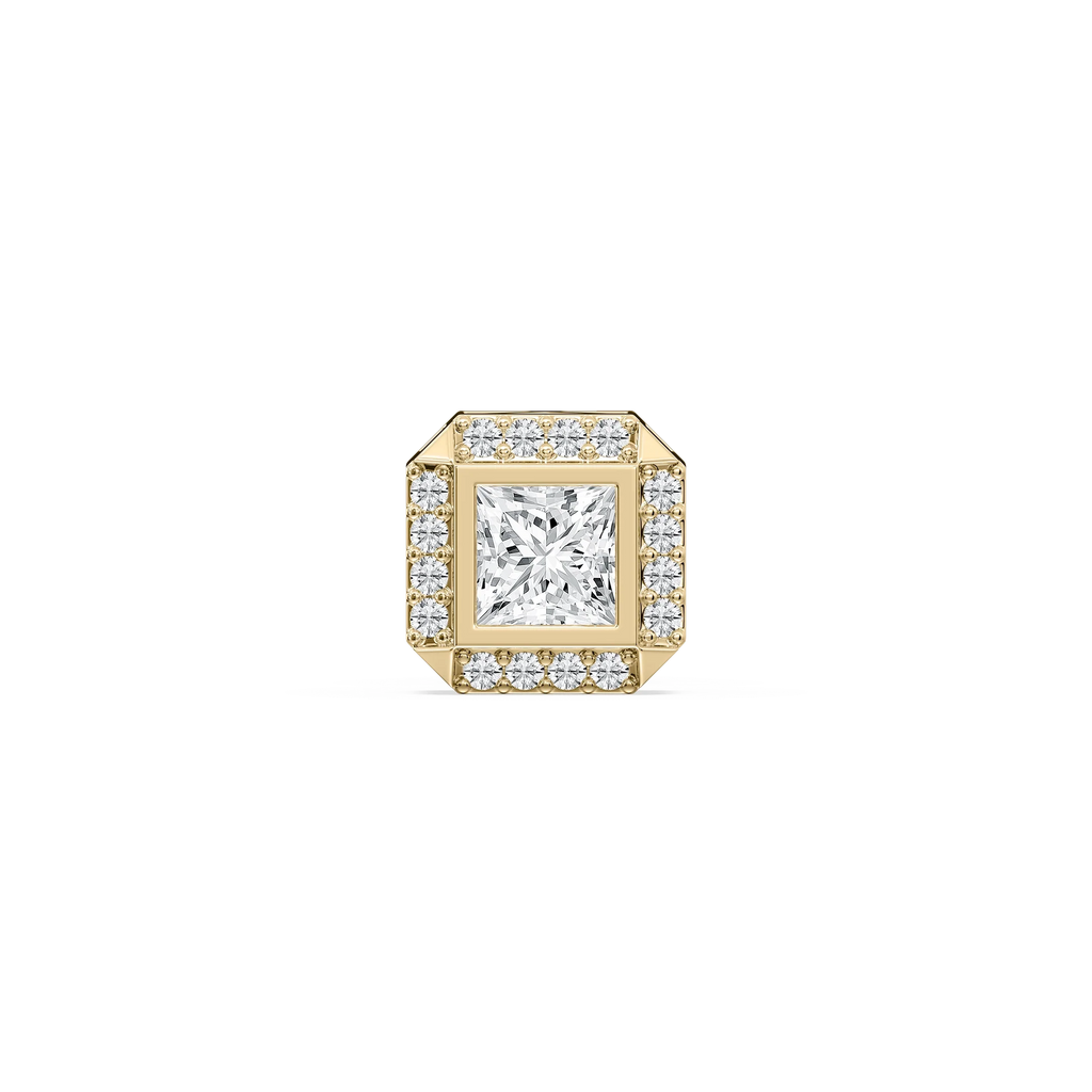 Princess LGD Halo Single Stud Earring - 18K Yellow Gold / 1 ctw