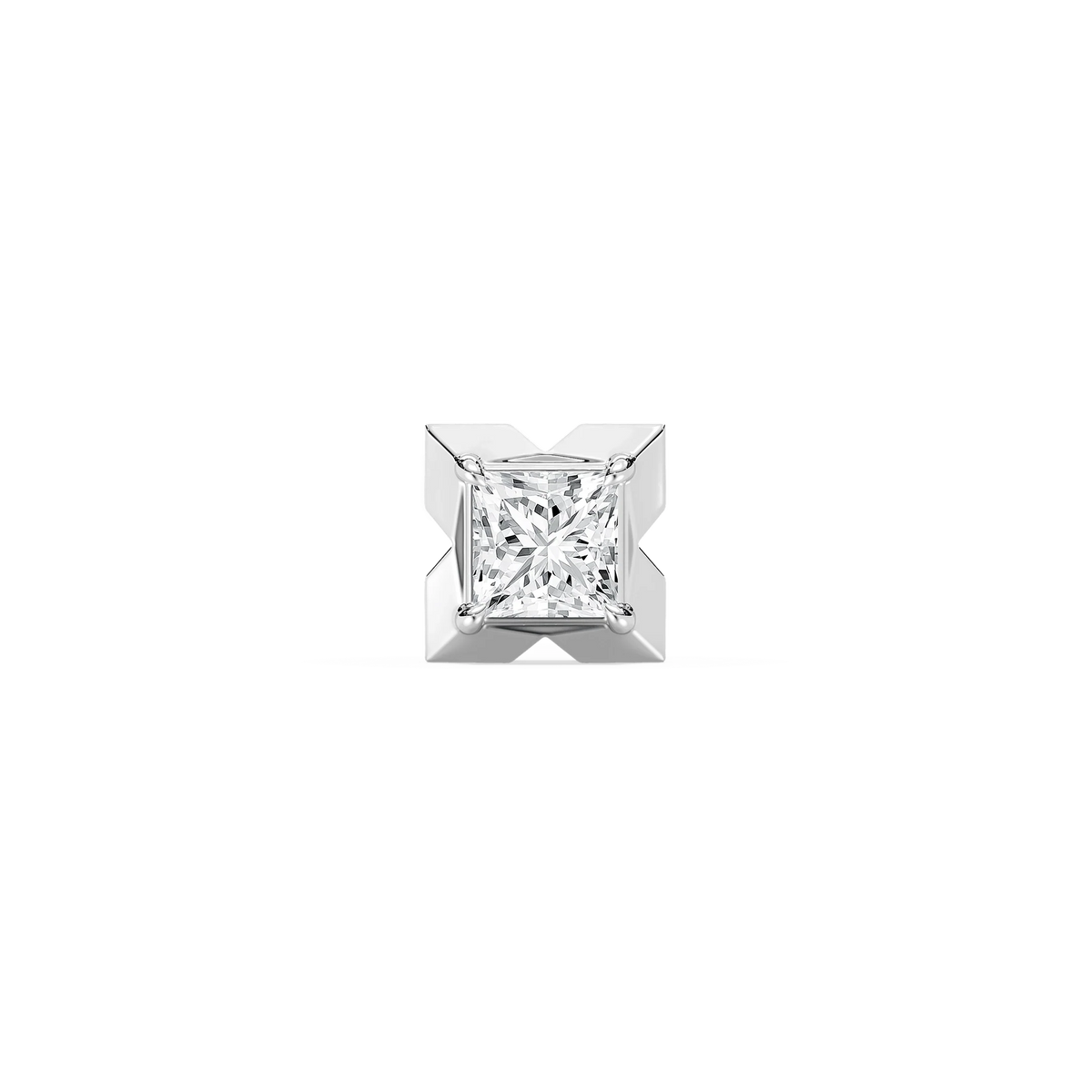 Princess LGD X-Prong Single Stud Earring - 14K White Gold / 1 ctw